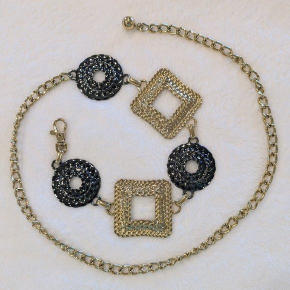 Medallion Gold & Gray-Tone Chain Waist Belt Adjustable Heavy Weight Metal - Picture 6 of 8